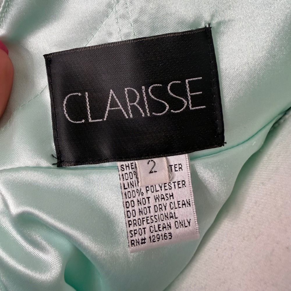 Clarisse Mint Beaded Homecoming Dress Size 2 Illusion Neck Rhinestone Fit Flare - Picture 11 of 14